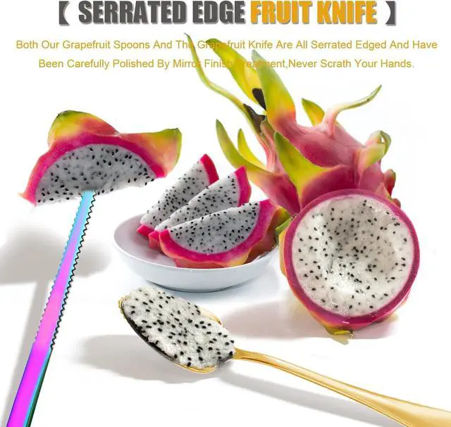 Alt view image 5 of 7 - Serrated Edge Grapefruit Spoons Stainless Steel Grapefruit Utensil Tool Dessert Fruit Spoons for Citrus Lemon Kiwi Salads Melon Lime Pitaya Apple Fruit Puree (Gold)