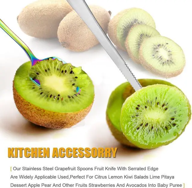 Alt view image 6 of 7 - Serrated Edge Grapefruit Spoons Stainless Steel Grapefruit Utensil Tool Dessert Fruit Spoons for Citrus Lemon Kiwi Salads Melon Lime Pitaya Apple Fruit Puree (Gold)