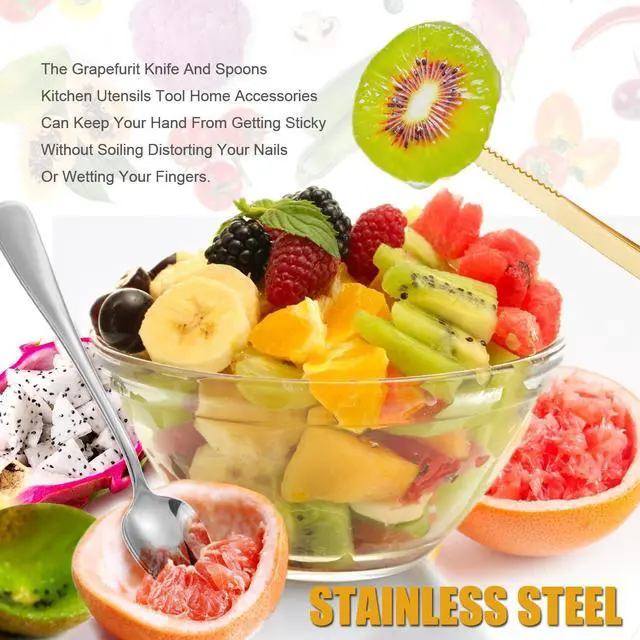 Alt view image 7 of 7 - Serrated Edge Grapefruit Spoons Stainless Steel Grapefruit Utensil Tool Dessert Fruit Spoons for Citrus Lemon Kiwi Salads Melon Lime Pitaya Apple Fruit Puree (Gold)