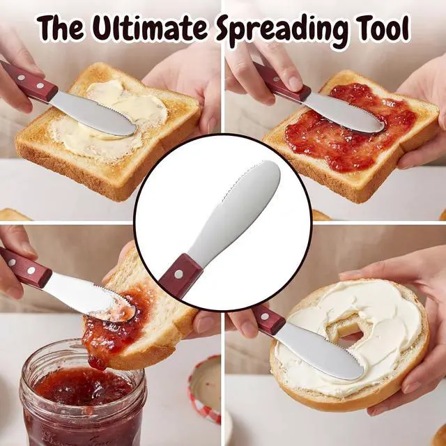 Alt view image 5 of 7 - Butter Spreader Knife, 2 PCS Cheese Knives Stainless Steel Sandwich Knife Butter Knives Spreader Set with Wood Handle for Sandwich Cream Toast Appetizers Serving Party Supplies