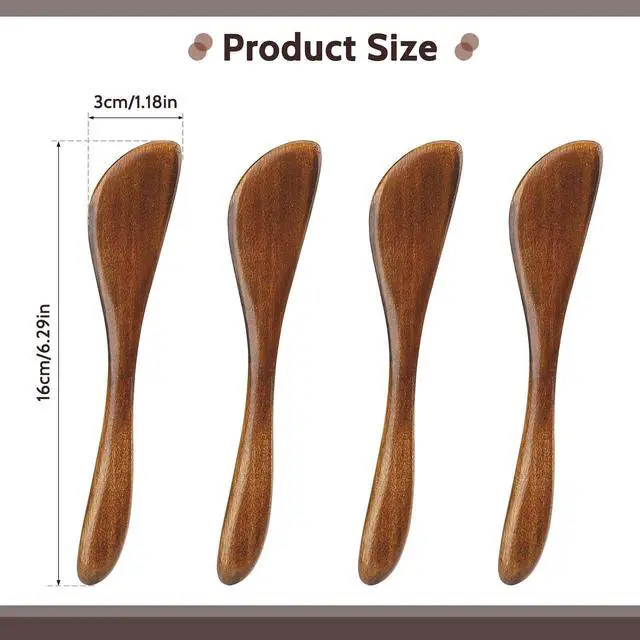 Alt view image 2 of 7 - Hariendny 4Pcs Wooden Butter Knife 6 Inch Jelly Cheese Spreaders Sandwich Spreaders Condiment Knive Wooden Mini Spatulas for Kitchen