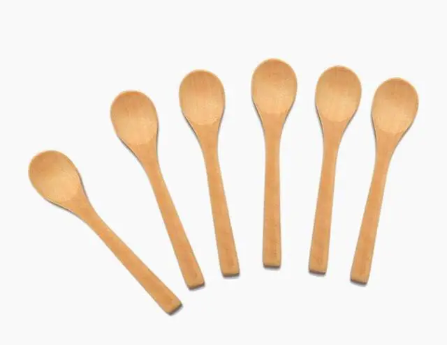 Main image of 6 Pcs Handmade Small Wooden Spoon Honey Teaspoon Seasoning Coffee Tea Sugar Salt Jam Mustard Ice Cream Bamboo Spoons