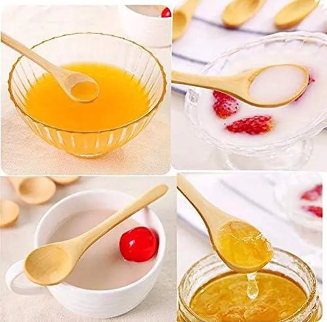 Alt view image 5 of 5 - 6 Pcs Handmade Small Wooden Spoon Honey Teaspoon Seasoning Coffee Tea Sugar Salt Jam Mustard Ice Cream Bamboo Spoons