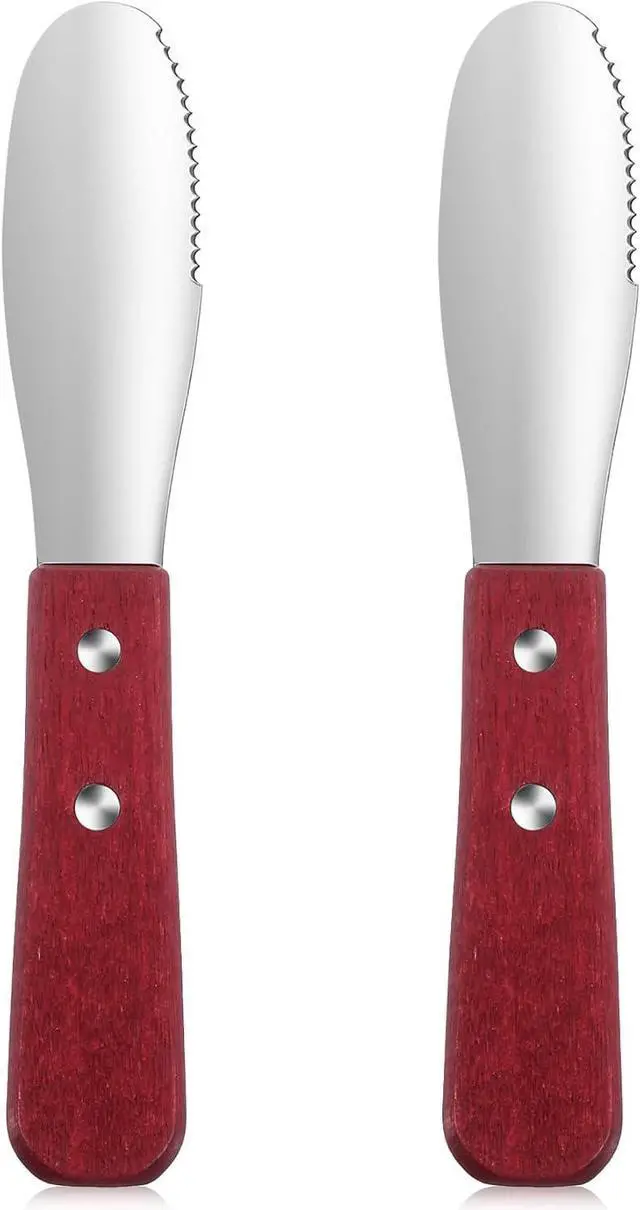 Main image of 2 Pcs Butter Spreader, Stainless Steel Butter Knife Spreader | With Wood Handle for Sandwich & Cream
