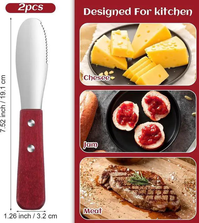 Alt view image 2 of 7 - 2 Pcs Butter Spreader, Stainless Steel Butter Knife Spreader | With Wood Handle for Sandwich & Cream