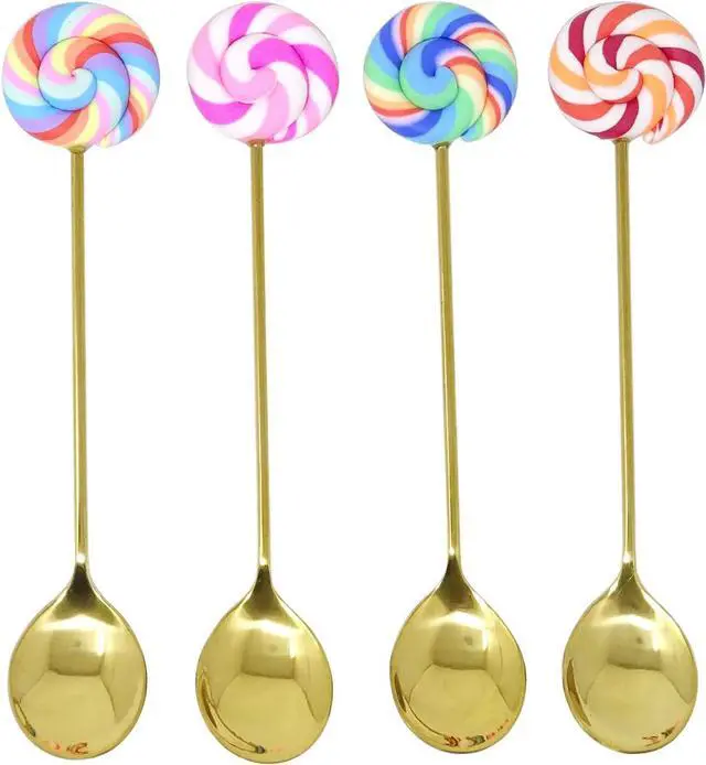 Main image of Honbay 4PCS Creative Lollipop Stainless Steel Spoon Coffee Spoon Dessert Spoon Ice Cream Spoon Sugar Spoon Mixing Spoon for Home, School, Office or Restaurant