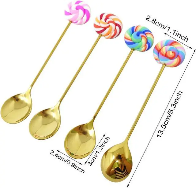 Alt view image 2 of 6 - Honbay 4PCS Creative Lollipop Stainless Steel Spoon Coffee Spoon Dessert Spoon Ice Cream Spoon Sugar Spoon Mixing Spoon for Home, School, Office or Restaurant