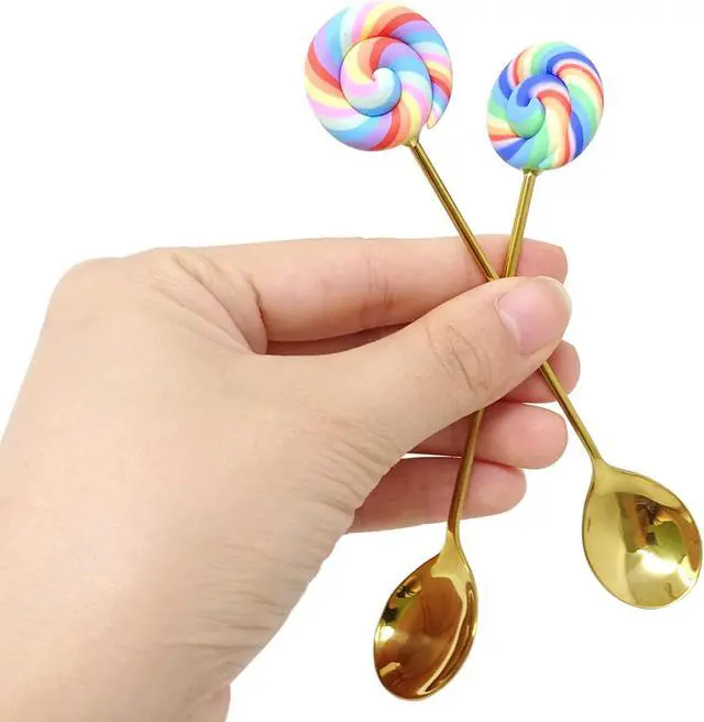 Alt view image 3 of 6 - Honbay 4PCS Creative Lollipop Stainless Steel Spoon Coffee Spoon Dessert Spoon Ice Cream Spoon Sugar Spoon Mixing Spoon for Home, School, Office or Restaurant