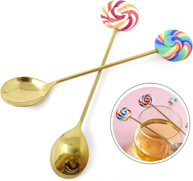 Alt view image 4 of 6 - Honbay 4PCS Creative Lollipop Stainless Steel Spoon Coffee Spoon Dessert Spoon Ice Cream Spoon Sugar Spoon Mixing Spoon for Home, School, Office or Restaurant