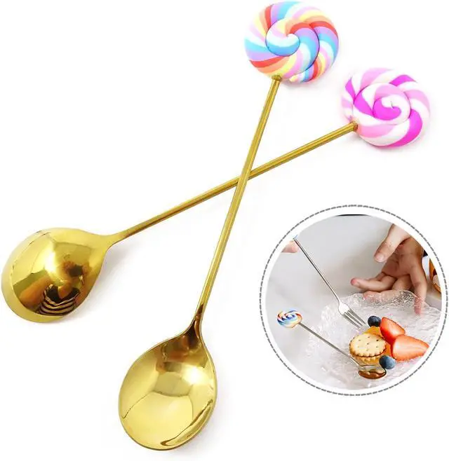 Alt view image 5 of 6 - Honbay 4PCS Creative Lollipop Stainless Steel Spoon Coffee Spoon Dessert Spoon Ice Cream Spoon Sugar Spoon Mixing Spoon for Home, School, Office or Restaurant