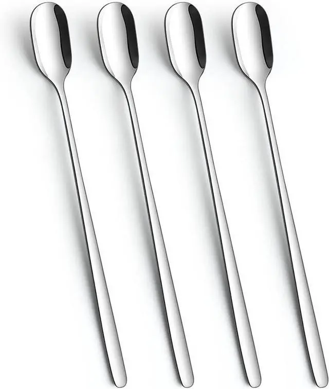 Main image of Long Handle Ice Tea Spoons, 9.1-Inch Stainless Steel Stirring Spoons for Coffee, Ice Cream, Cocktail Mixing and Cold Drinks - Set of 4
