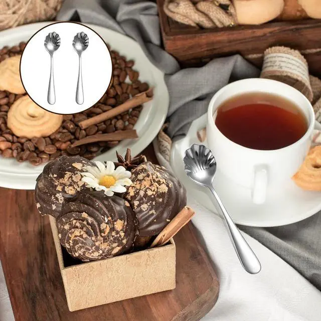 Alt view image 3 of 7 - 2PCS Shell Shape Stainless Steel Sugar Spoon, Small Spoons for Dessert Tiny Jelly Spoon Salt Spoon Mini Espresso Spoons Tea Spoons Vintage Stirring Spoons for Spice Chocolate, Jam, Dishwasher Safe