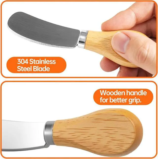 Alt view image 3 of 7 - 6 Pcs - Cheese Knife Set with Wooden Handle, Stainless Steel Butter Spreader for Charcuterie, Sandwiches, Dips, and Appetizers - Gift Set for Cheese Lovers