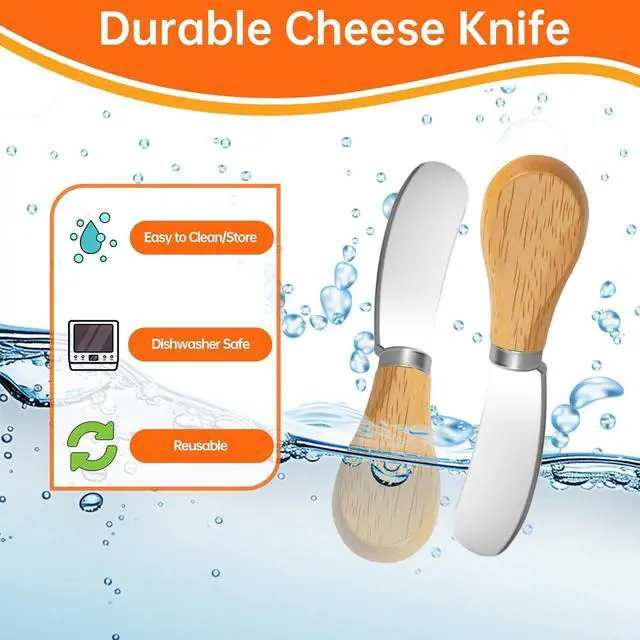 Alt view image 5 of 7 - 6 Pcs - Cheese Knife Set with Wooden Handle, Stainless Steel Butter Spreader for Charcuterie, Sandwiches, Dips, and Appetizers - Gift Set for Cheese Lovers