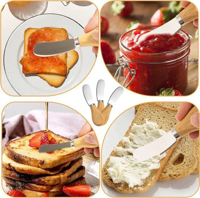 Alt view image 6 of 7 - 6 Pcs - Cheese Knife Set with Wooden Handle, Stainless Steel Butter Spreader for Charcuterie, Sandwiches, Dips, and Appetizers - Gift Set for Cheese Lovers