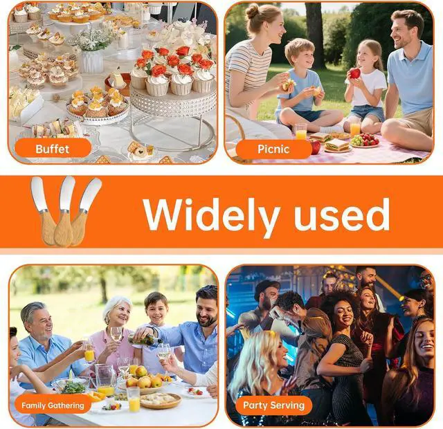 Alt view image 7 of 7 - 6 Pcs - Cheese Knife Set with Wooden Handle, Stainless Steel Butter Spreader for Charcuterie, Sandwiches, Dips, and Appetizers - Gift Set for Cheese Lovers