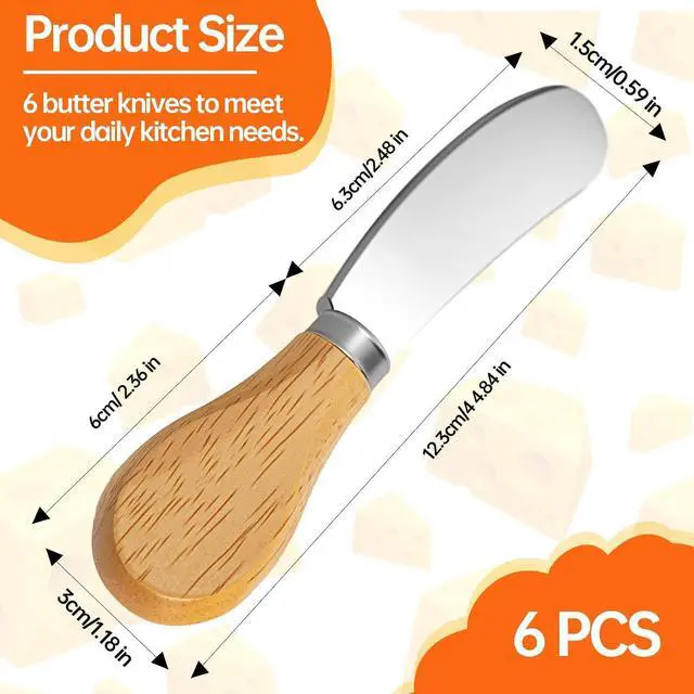 Alt view image 4 of 7 - 6 Pcs - Cheese Knife Set with Wooden Handle, Stainless Steel Butter Spreader for Charcuterie, Sandwiches, Dips, and Appetizers - Gift Set for Cheese Lovers
