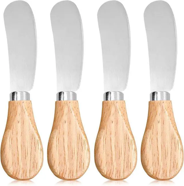Main image of Siutaga 4 Pcs Cheese Spreader Knives Butter Knife with Wooden Handle Stainless Steel Cheese Butter Knife for Cheese Cold Butter Jam Pastry and Other Kitchen Accessories 4.84 Inch