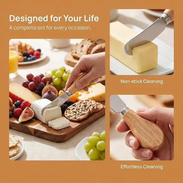Alt view image 6 of 7 - Siutaga 4 Pcs Cheese Spreader Knives Butter Knife with Wooden Handle Stainless Steel Cheese Butter Knife for Cheese Cold Butter Jam Pastry and Other Kitchen Accessories 4.84 Inch
