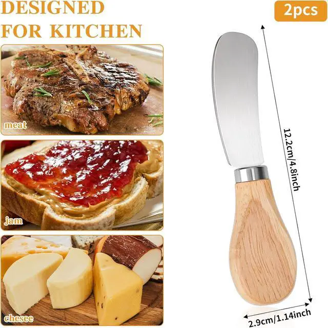 Alt view image 2 of 7 - 2PCS Cheese Spreader Knives Butter Spreader Knife Spreading 4.8In | Stainless Steel Butter Knife Spreaders with Wooden Handle for Jam Charcuterie Pastry Kitchen Accessories Charcuterie Utensils