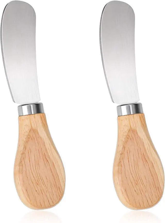 Main image of 2PCS Cheese Spreader Knives Butter Spreader Knife Spreading 4.8In | Stainless Steel Butter Knife Spreaders with Wooden Handle for Jam Charcuterie Pastry Kitchen Accessories Charcuterie Utensils