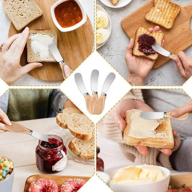 Alt view image 4 of 7 - 2PCS Cheese Spreader Knives Butter Spreader Knife Spreading 4.8In | Stainless Steel Butter Knife Spreaders with Wooden Handle for Jam Charcuterie Pastry Kitchen Accessories Charcuterie Utensils