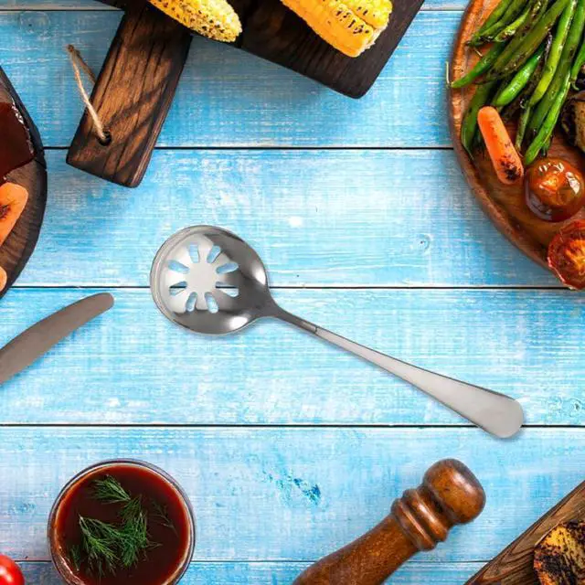 Alt view image 2 of 7 - Kichvoe Perforated Spoon Stainless Steel Slotted Spoon 7.79 Inch Small Serving for Draining Liquids Food Separation Kitchen Dining Table Restaurant Buffet