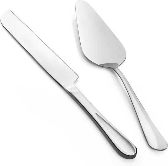 Main image of 2-Piece Premium Cake Cutting Set, Exquisite Knife and Server with Serrated Design, Includes Cake Knife and Pie Spatula for Pastry, Pizza and Desserts (Silver)