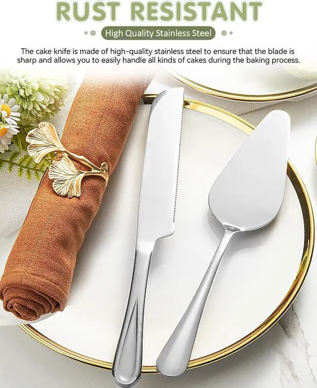 Alt view image 2 of 7 - 2-Piece Premium Cake Cutting Set, Exquisite Knife and Server with Serrated Design, Includes Cake Knife and Pie Spatula for Pastry, Pizza and Desserts (Silver)