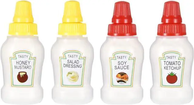 Main image of Jspupifip 4Pcs Mini Ketchup Bottles 25ml Mini Condiment Squeeze Bottles | Portable Honey Sauce Salad Dressing Dispensers Jars Containers for Adults Lunch Box (4)