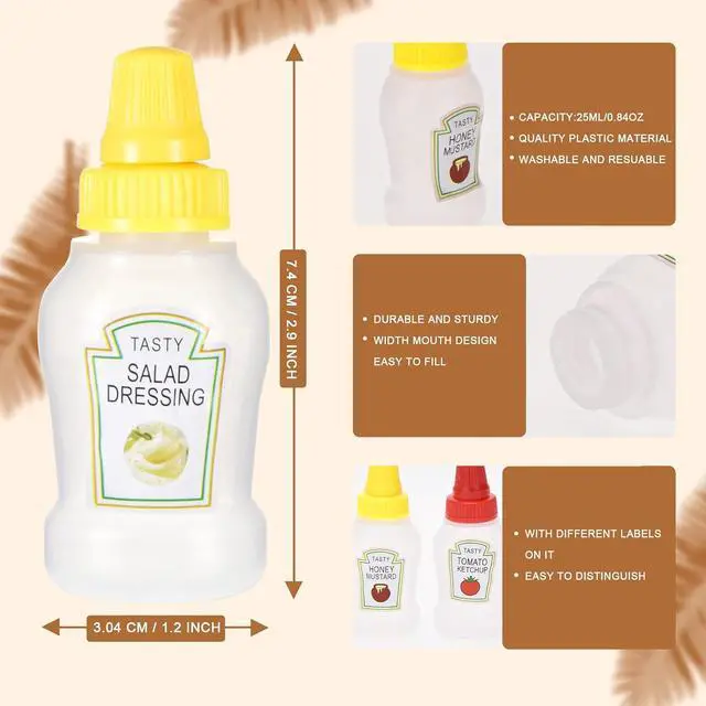 Alt view image 2 of 7 - Jspupifip 4Pcs Mini Ketchup Bottles 25ml Mini Condiment Squeeze Bottles | Portable Honey Sauce Salad Dressing Dispensers Jars Containers for Adults Lunch Box (4)
