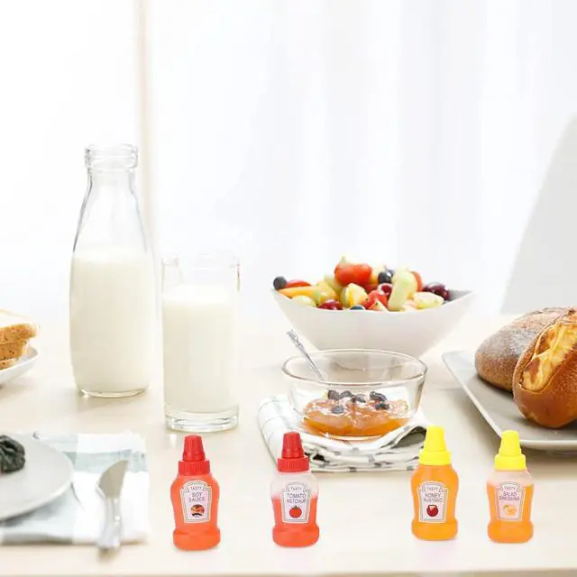 Alt view image 3 of 7 - Jspupifip 4Pcs Mini Ketchup Bottles 25ml Mini Condiment Squeeze Bottles | Portable Honey Sauce Salad Dressing Dispensers Jars Containers for Adults Lunch Box (4)