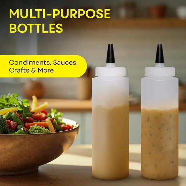 Alt view image 4 of 7 - BRIGHTFROM Condiment Squeeze Bottles 8 OZ Wide Neck, Empty Squirt Bottles - Removable Top-Cap, Leak Proof for Ketchup, Mustard, Syrup, Sauces, Dressing, Oil, Arts, LDPE BPA FREE Plastic - 2 PACK