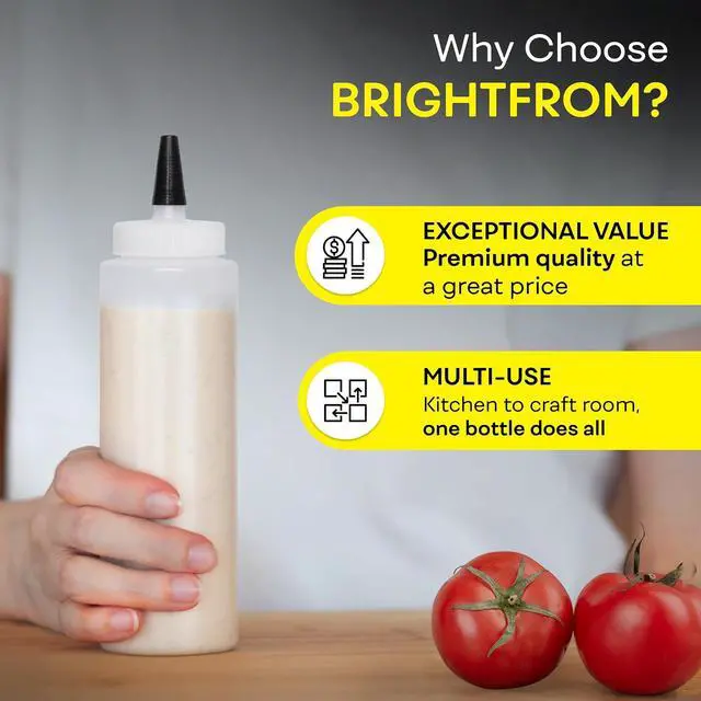 Alt view image 6 of 7 - BRIGHTFROM Condiment Squeeze Bottles 8 OZ Wide Neck, Empty Squirt Bottles - Removable Top-Cap, Leak Proof for Ketchup, Mustard, Syrup, Sauces, Dressing, Oil, Arts, LDPE BPA FREE Plastic - 2 PACK