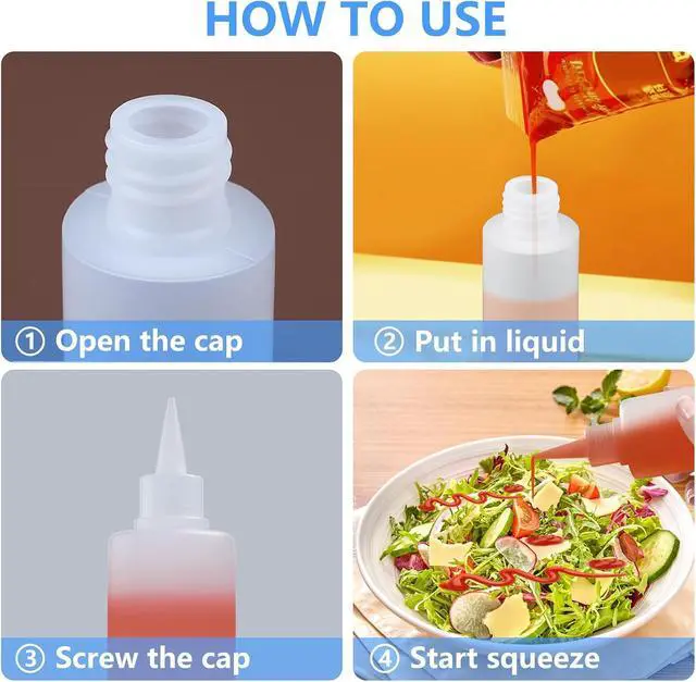 Alt view image 4 of 6 - 2 Pack 10 Oz (300ml) Condiment Squeeze Bottles, Leak Proof, Refillable | Condiment Container for Kitchen Use, Great for Ketchup, Mustard, Syrup, Sauces, Dressing and Oil