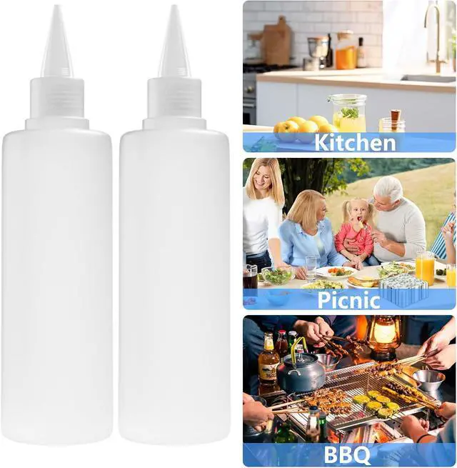 Alt view image 6 of 6 - 2 Pack 10 Oz (300ml) Condiment Squeeze Bottles, Leak Proof, Refillable | Condiment Container for Kitchen Use, Great for Ketchup, Mustard, Syrup, Sauces, Dressing and Oil