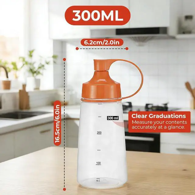 Alt view image 2 of 7 - Squeeze Bottles Wide Mouth - Pack of 2 Condiment Bottle Squeeze BPA free for Chunky Sauces, Resin, Crafts, Condiment Squeeze Bottles 300 mL/10 oz. (Orange)