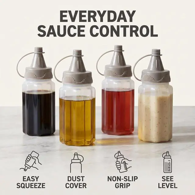 Alt view image 3 of 7 - 4Pcs White Plastic Squeeze Condiment Bottles,Ketchup Honey Bottle,Salad Dressing Container for Lunch, BBQ, Mini Sauce Jam Squeeze Bottle, Camping Condiment Squeeze Bottles Dinnerware and Serveware