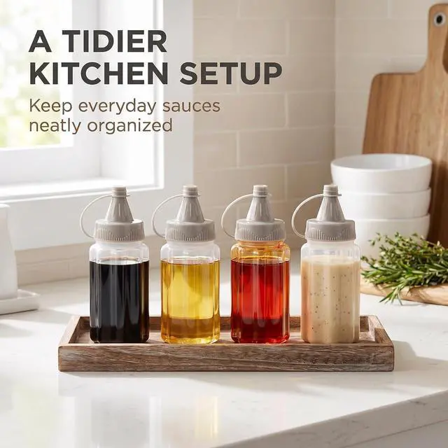 Alt view image 4 of 7 - 4Pcs White Plastic Squeeze Condiment Bottles,Ketchup Honey Bottle,Salad Dressing Container for Lunch, BBQ, Mini Sauce Jam Squeeze Bottle, Camping Condiment Squeeze Bottles Dinnerware and Serveware