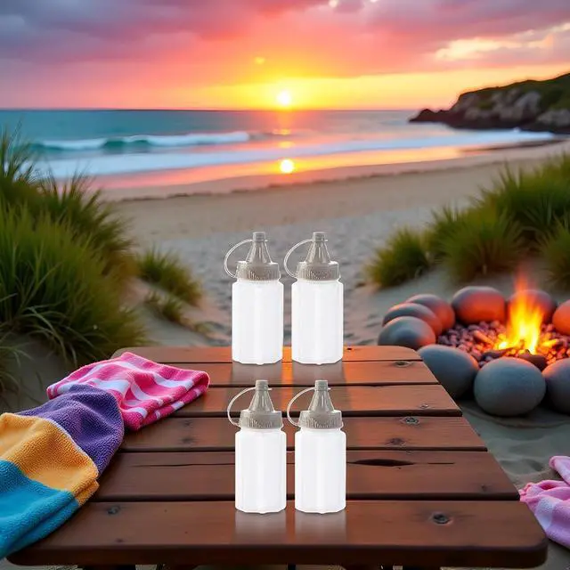 Alt view image 7 of 7 - 4Pcs White Plastic Squeeze Condiment Bottles,Ketchup Honey Bottle,Salad Dressing Container for Lunch, BBQ, Mini Sauce Jam Squeeze Bottle, Camping Condiment Squeeze Bottles Dinnerware and Serveware