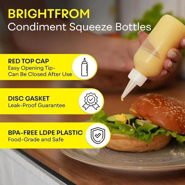Alt view image 2 of 7 - BRIGHTFROM Condiment Squeeze Bottles - 4 OZ Squirt Empty Bottles, Red Top Cap, Leak Proof - Great for Ketchup, Mustard, Syrup, Sauces, Dressing, Oil, Arts and Crafts, BPA-FREE Plastic - Pack of 2