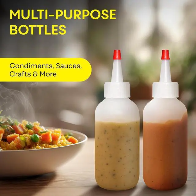 Alt view image 4 of 7 - BRIGHTFROM Condiment Squeeze Bottles - 4 OZ Squirt Empty Bottles, Red Top Cap, Leak Proof - Great for Ketchup, Mustard, Syrup, Sauces, Dressing, Oil, Arts and Crafts, BPA-FREE Plastic - Pack of 2