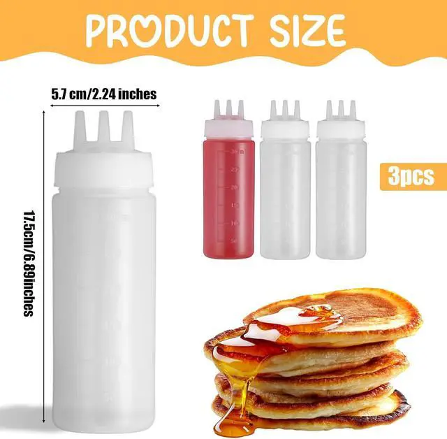 Alt view image 2 of 7 - Qianyu 3 Pcs 3 Hole Squeeze Bottle 300ml/10oz Tomato Ketchup Squirt Bottles Kitchen Condiment Squeeze Dispenser Container for Sauce Ketchup Mustard Syrup Oil BBQ Paint Honey Pancake