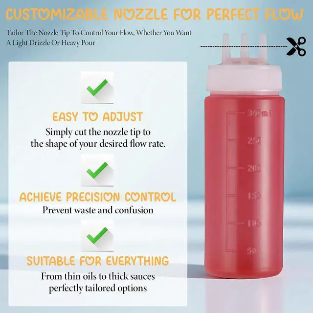 Alt view image 5 of 7 - Qianyu 3 Pcs 3 Hole Squeeze Bottle 300ml/10oz Tomato Ketchup Squirt Bottles Kitchen Condiment Squeeze Dispenser Container for Sauce Ketchup Mustard Syrup Oil BBQ Paint Honey Pancake