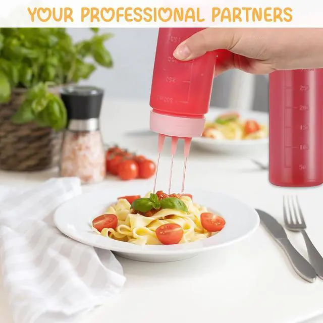 Alt view image 6 of 7 - Qianyu 3 Pcs 3 Hole Squeeze Bottle 300ml/10oz Tomato Ketchup Squirt Bottles Kitchen Condiment Squeeze Dispenser Container for Sauce Ketchup Mustard Syrup Oil BBQ Paint Honey Pancake