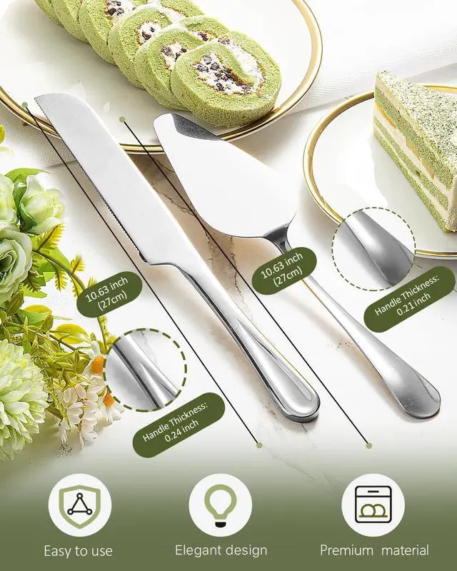 Alt view image 5 of 7 - 2-Piece Premium Cake Cutting Set, Exquisite Knife and Server with Serrated Design, Includes Cake Knife and Pie Spatula for Pastry, Pizza and Desserts (Silver)