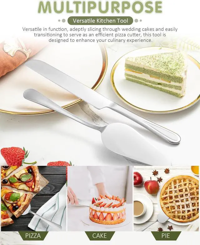 Alt view image 6 of 7 - 2-Piece Premium Cake Cutting Set, Exquisite Knife and Server with Serrated Design, Includes Cake Knife and Pie Spatula for Pastry, Pizza and Desserts (Silver)
