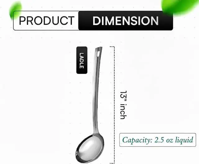 Alt view image 3 of 6 - Stainless Steel Soup Ladle, Kitchen Cooking ladle,13" Metal Ladles | Long Handle, Ample Bowl Capacity, Perfect for Stirring, Serving, Heavy Duty Dishware Safe