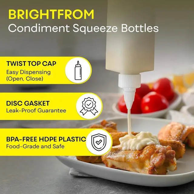 Alt view image 3 of 7 - BRIGHTFROM Condiment Squeeze Bottles, 16 OZ Empty Squirt Bottle with Twist Top Cap, Leak Proof - Great for Ketchup, Mustard, Syrup, Sauces, Dressing, Oil, Arts and Crafts, BPA FREE Plastic - 4 PACK