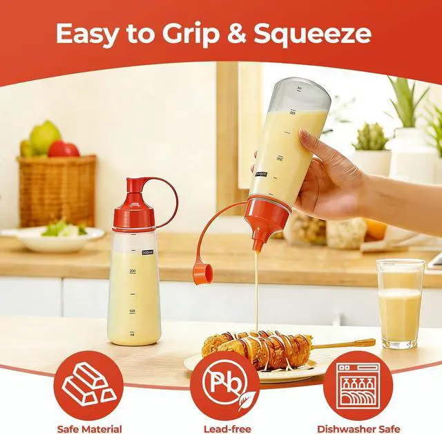 Alt view image 4 of 7 - Squeeze Bottles Wide Mouth - Pack of 2 Condiment Bottle Squeeze BPA free for Chunky Sauces, Resin, Crafts, Condiment Squeeze Bottles 300 mL/10 oz. (Orange)